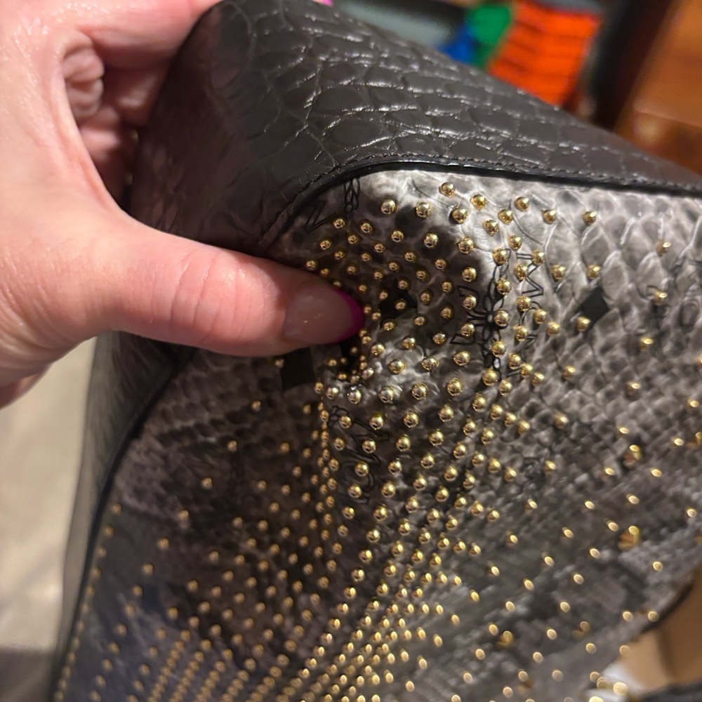 MCM limited edition Gray Snake Print Satchel with studs gorgeous - Picture 10 of 17